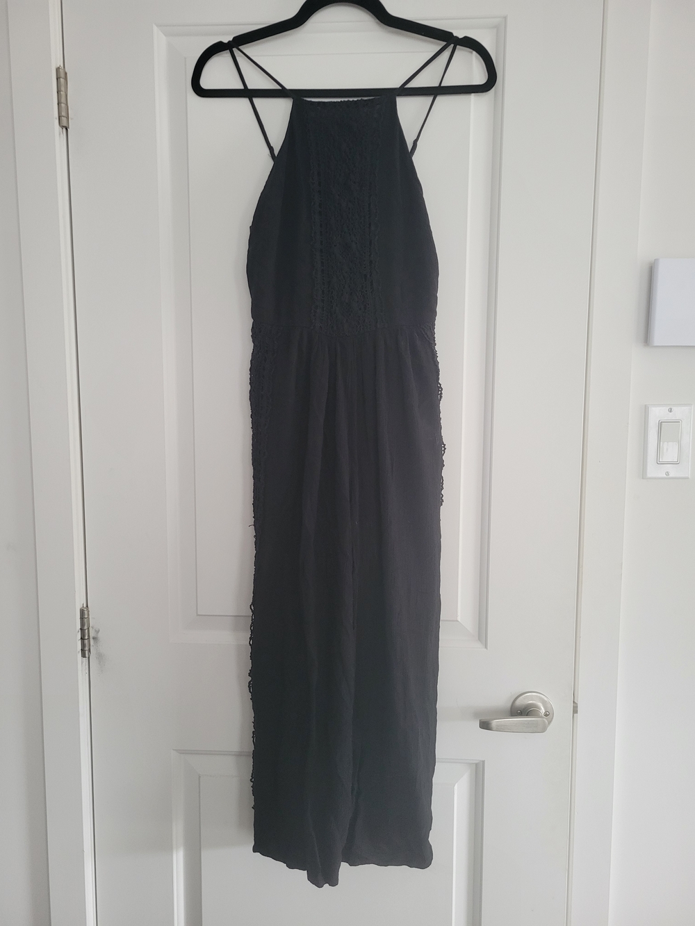 American Eagle Outfitters Black Lace-Trim Halter Maxi Dress